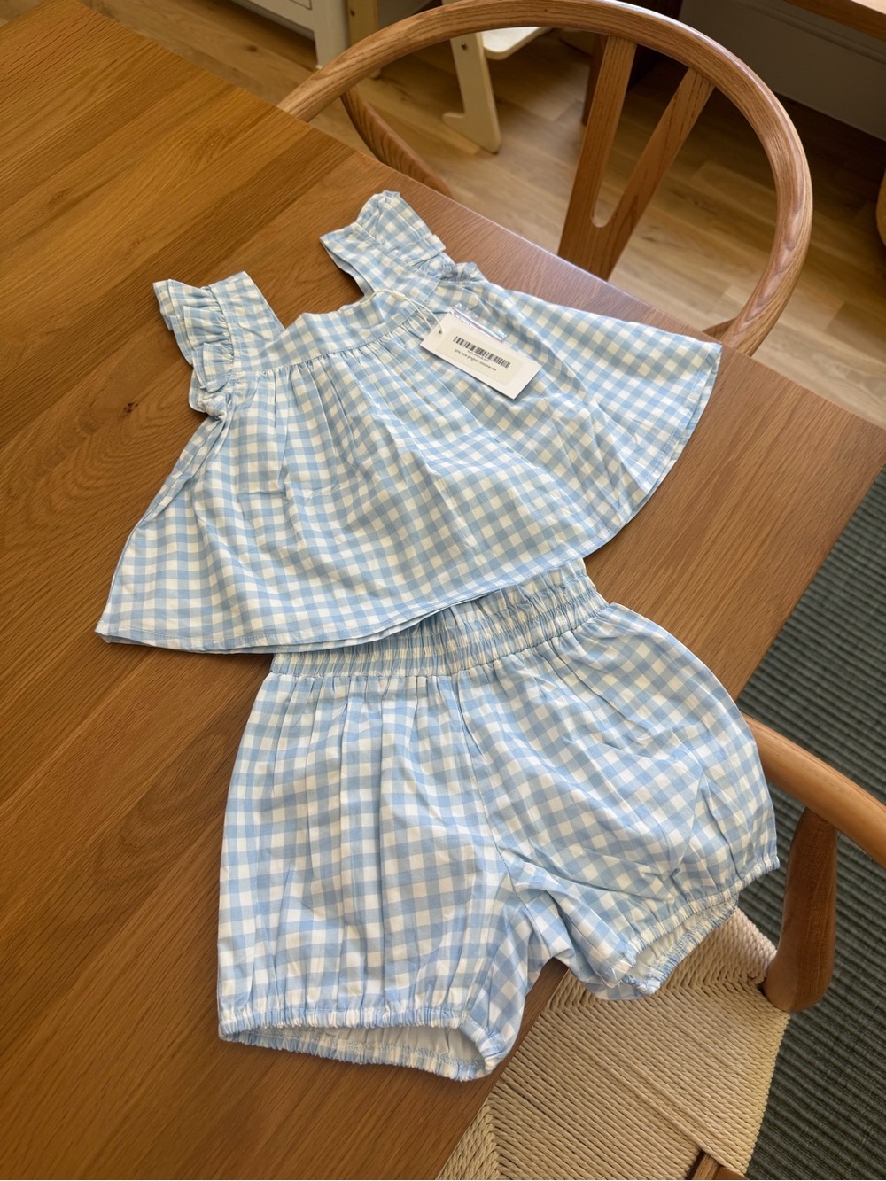 Minnow Light Blue Gingham Two-Piece Set